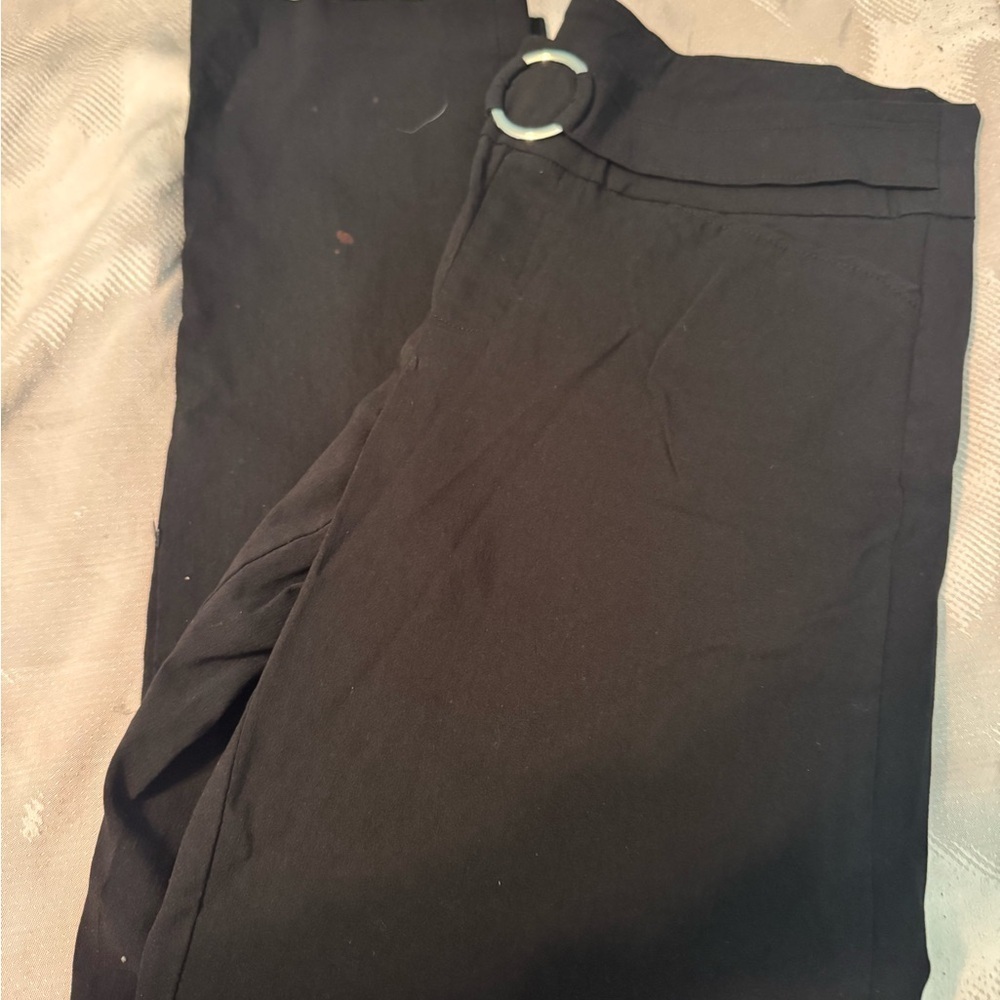 Black Pants with Belt Detail. Stretch Waist. - Picture 7 of 11